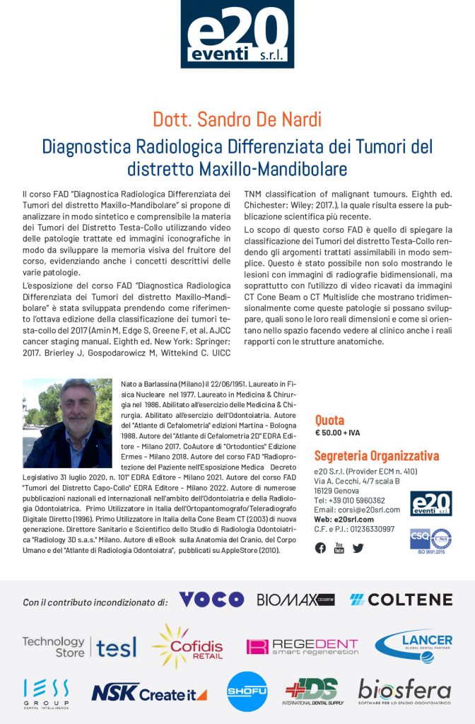 Dott. Sandro De Nardi Diagnostica radiologica differenziata dei tumori del distretto maxillo-mandibolare