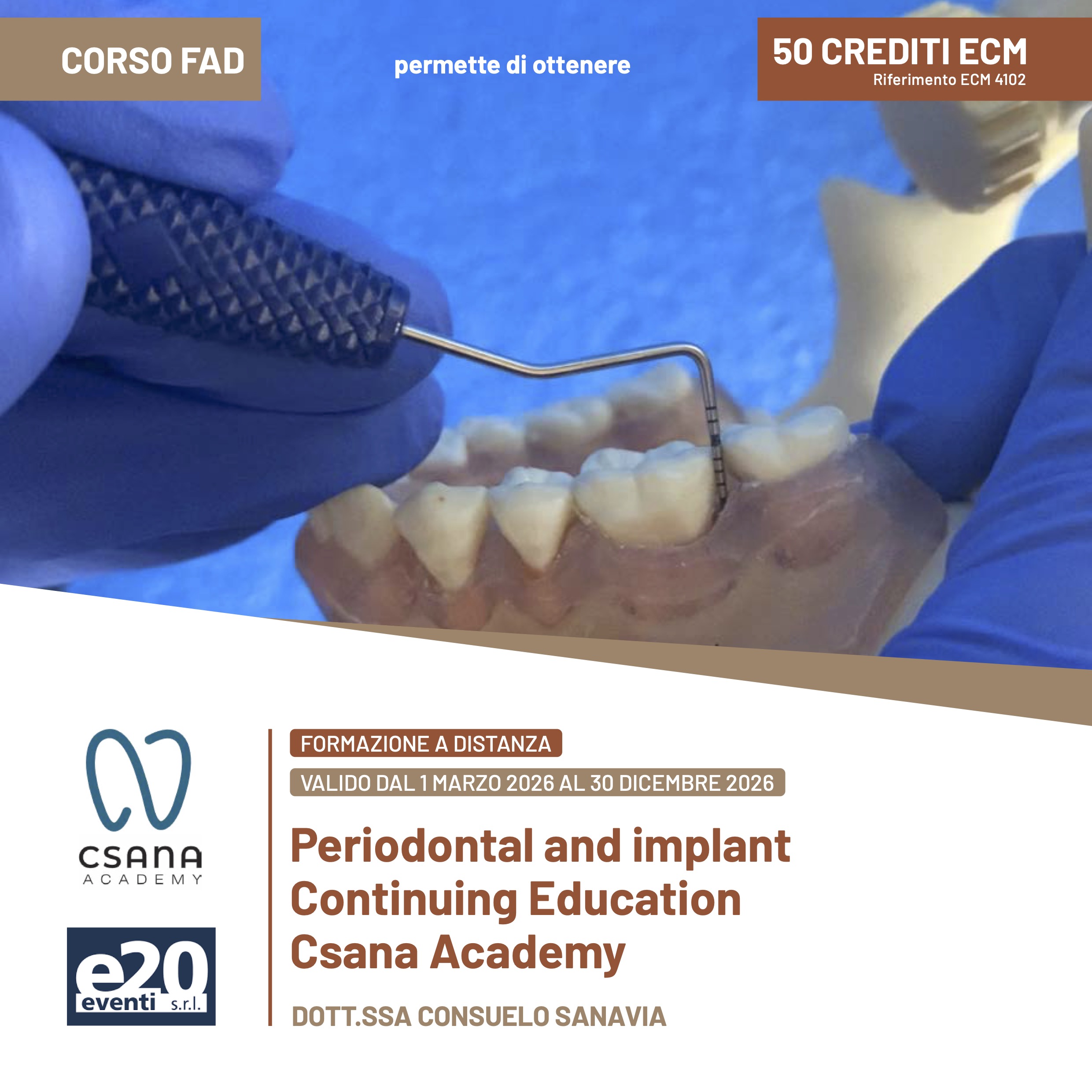 Dott.ssa Consuelo Sanavia - Periodontal and implant Continuing Education Csana Academy - FAD 2026